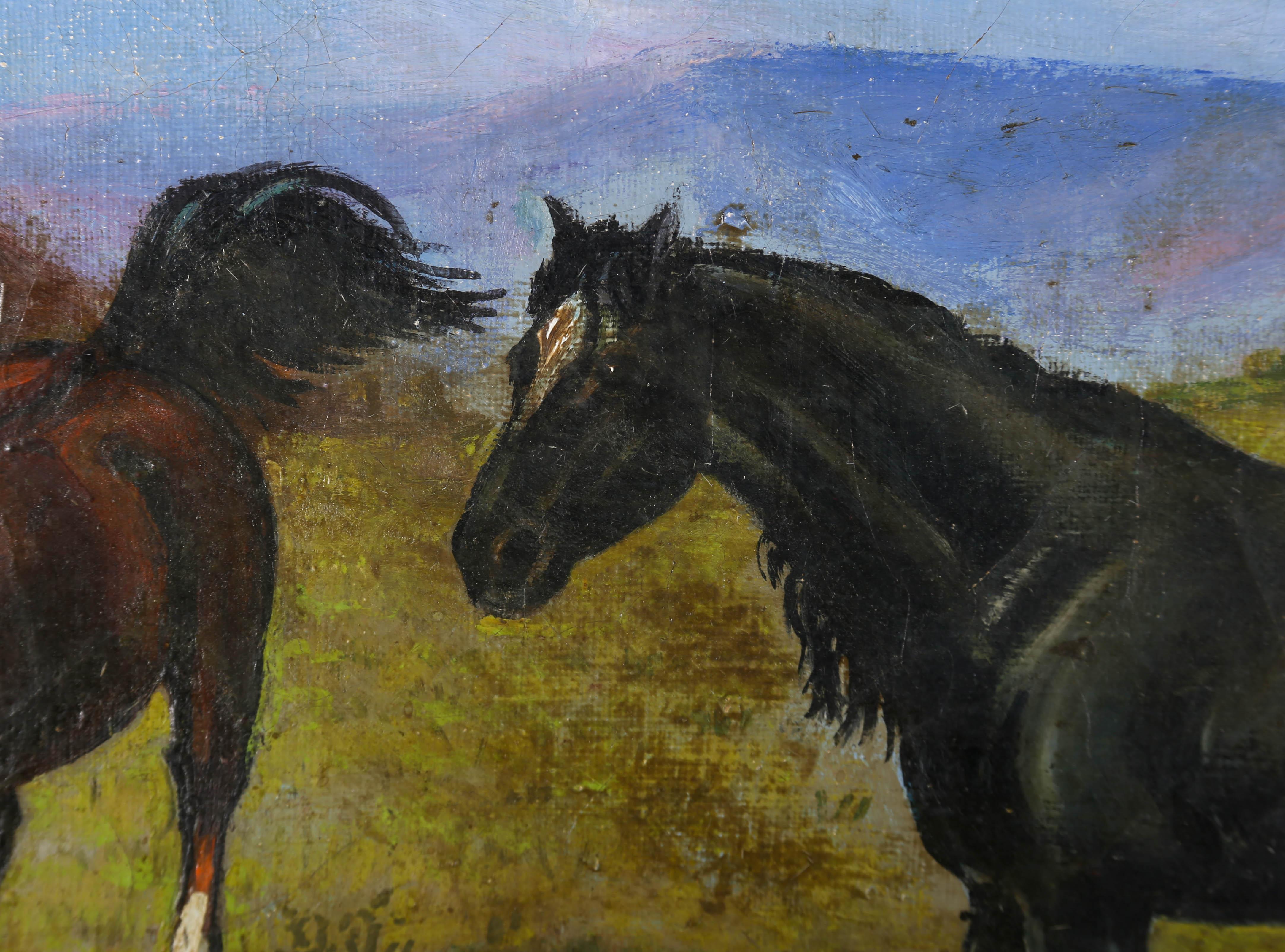 Mid 20th Century Oil - Horses in a Moorland Landscape For Sale 2