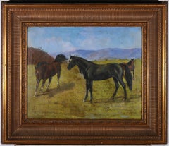 Antique Mid 20th Century Oil - Horses in a Moorland Landscape
