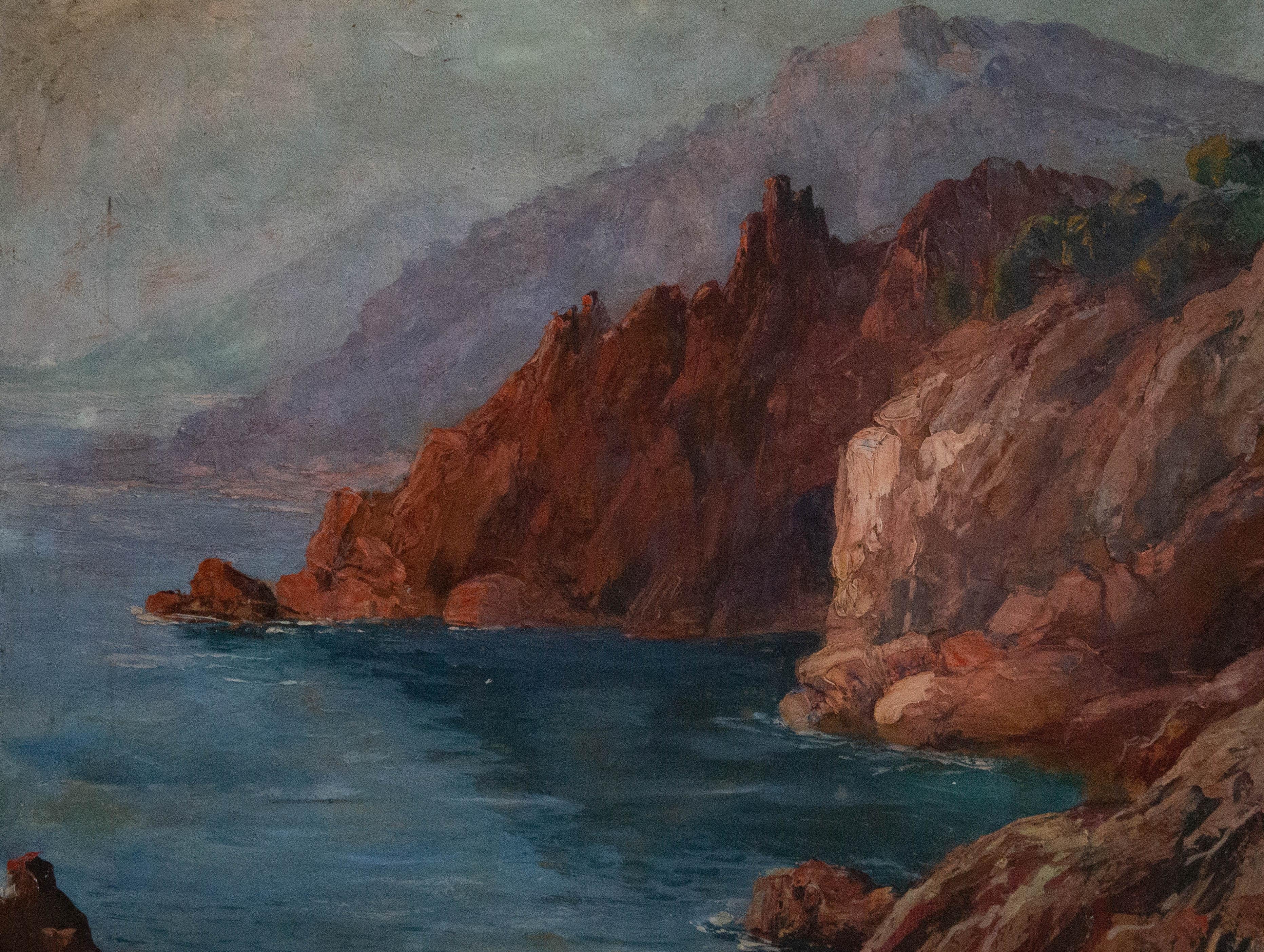 Unknown Figurative Painting - Mid 20th Century Oil - Italian Coastal Cliffs