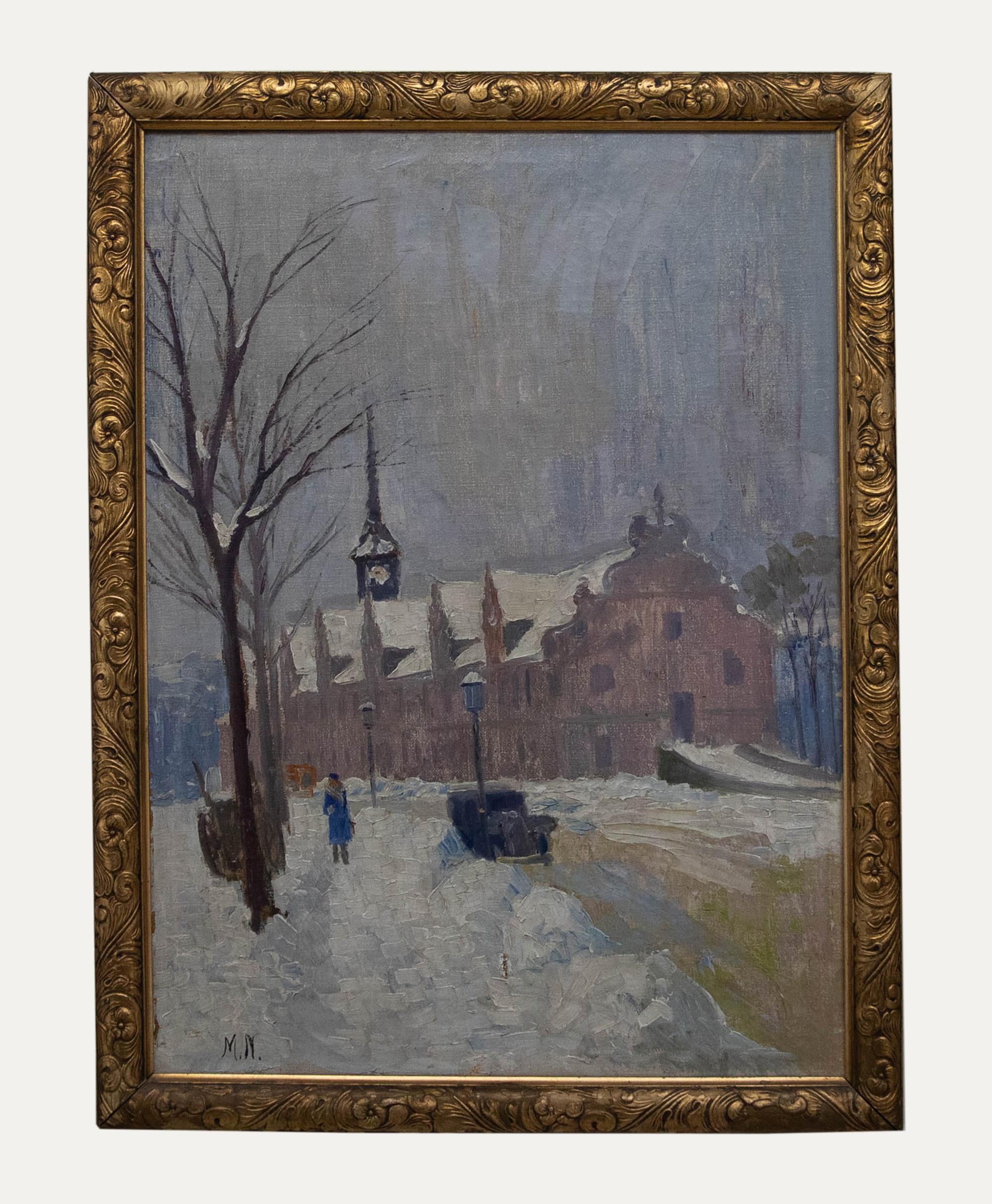 Unknown Landscape Painting - Mid 20th Century Oil - January Snow