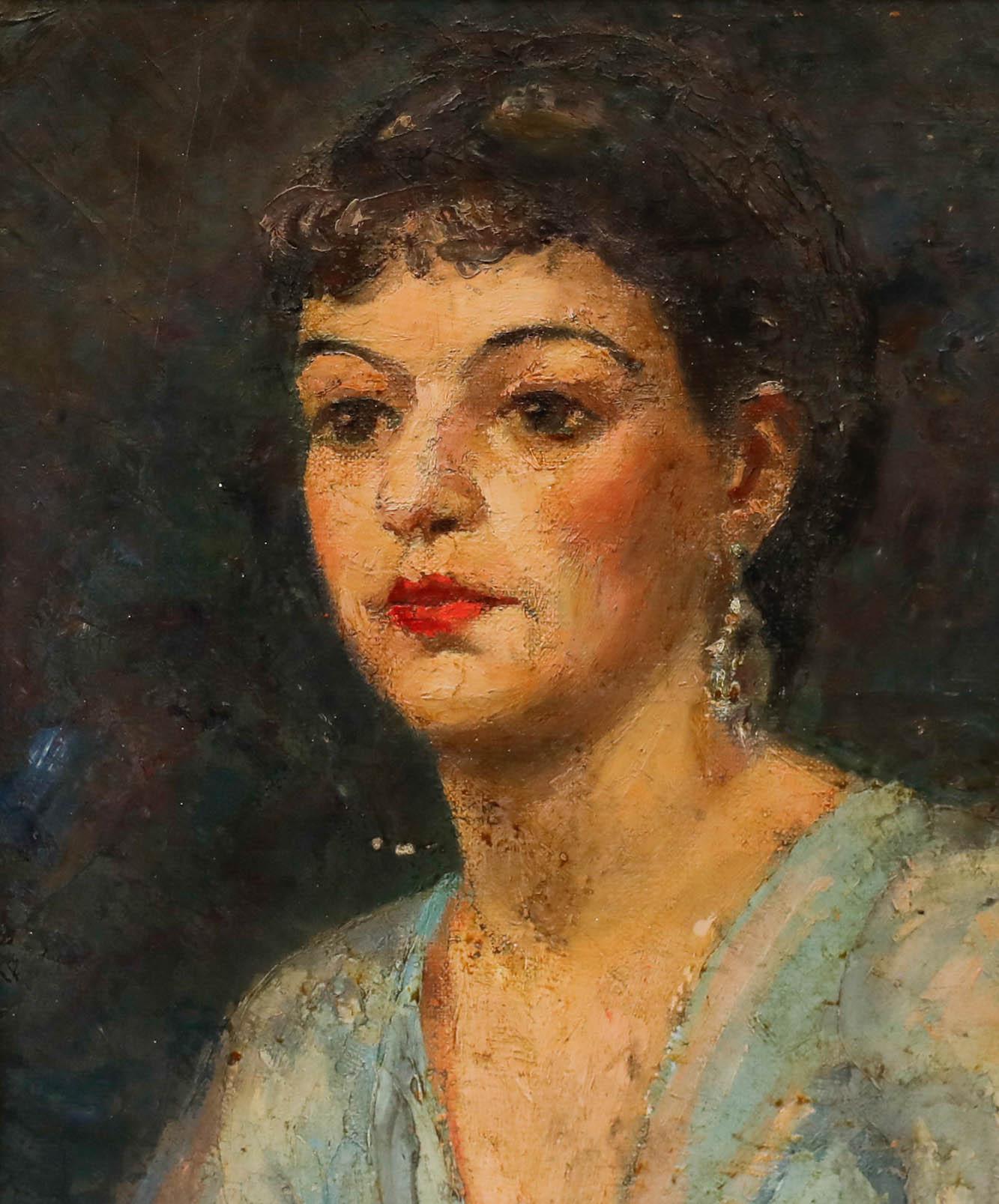 Huile du milieu du 20e siècle - Femme en tenue de soirée - Painting de Unknown
