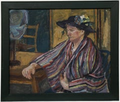 Huile du milieu du 20e siècle - Dame aux rayures