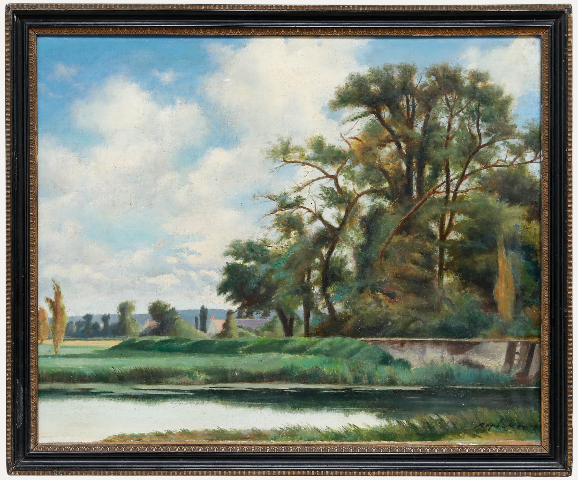 Unknown Landscape Painting - Mid 20th Century Oil - Lake Scene