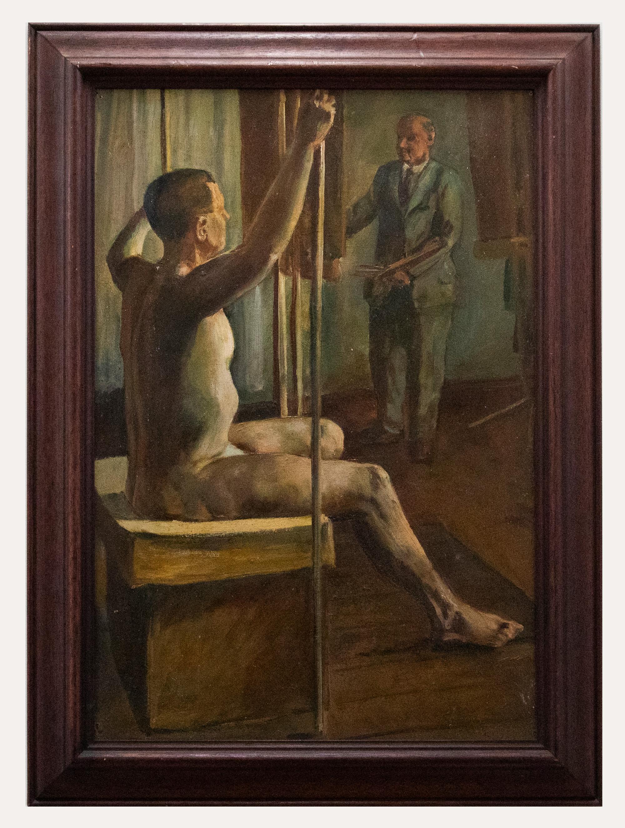 Unknown Nude Painting - Mid 20th Century Oil - Life Drawing
