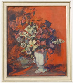 Huile du milieu du 20e siècle - Lys dans un vase en porcelaine