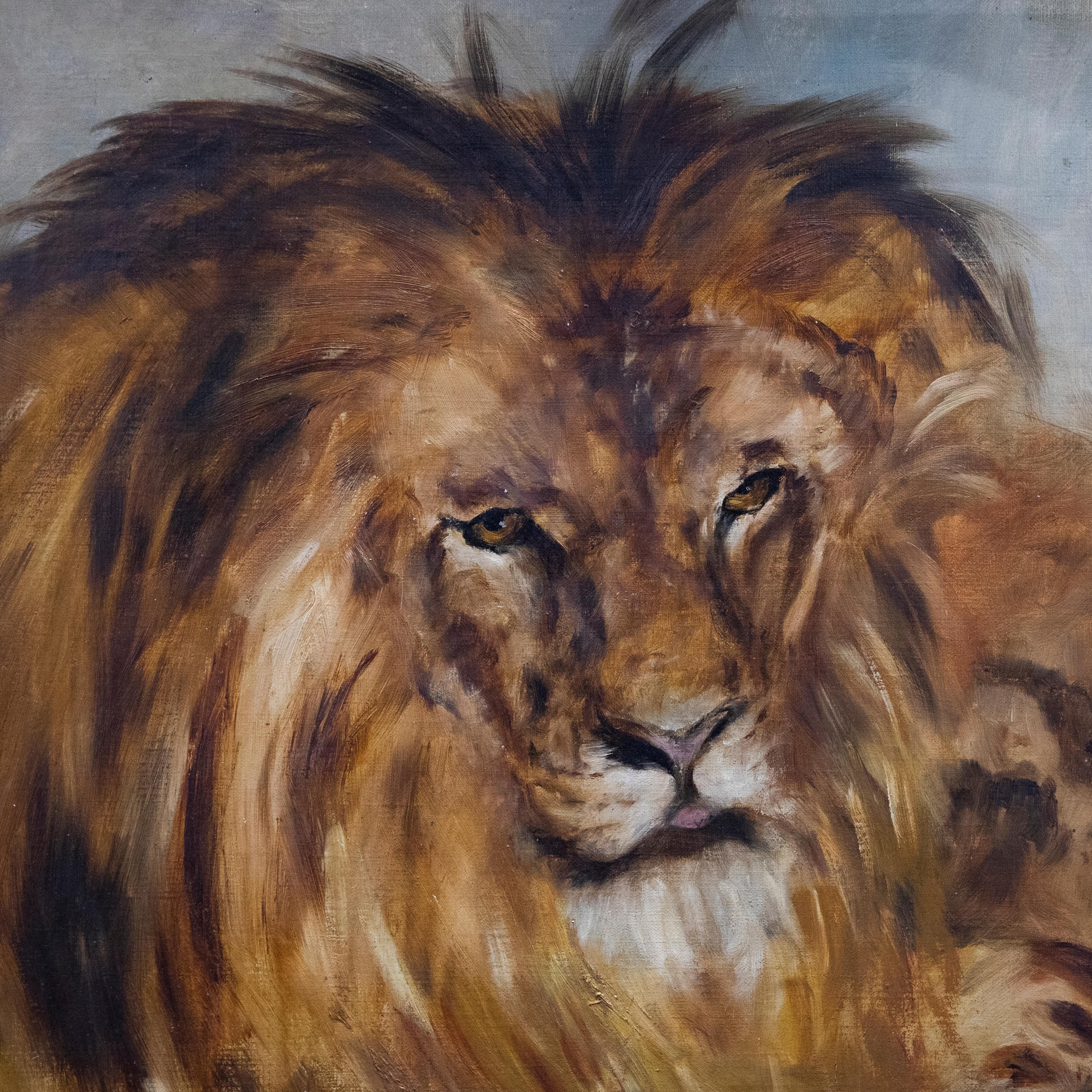Mid 20th Century Oil - Lion and Lioness 1