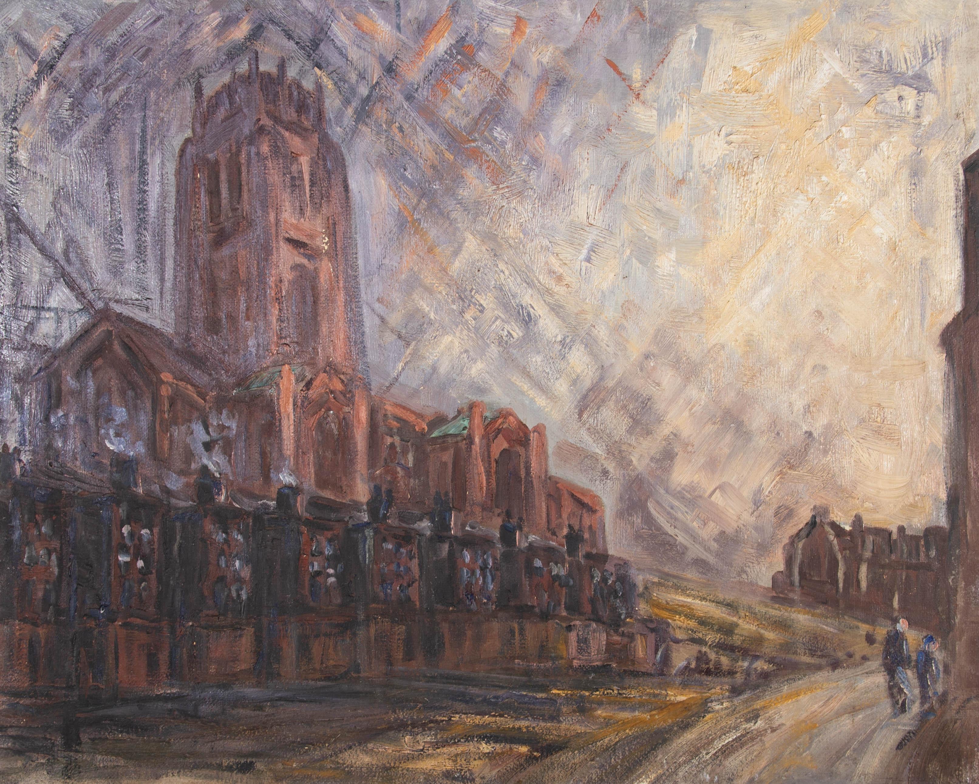 Mid 20th Century Oil - Liverpool Anglican Cathedral - Painting by Unknown