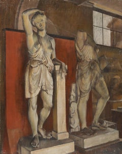 Mid 20th Century Oil - Marble Statues in the Museum