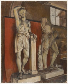 Mid 20th Century Oil - Marble Statues in the Museum