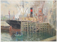 Huile du milieu du 20e siècle - Scène maritime