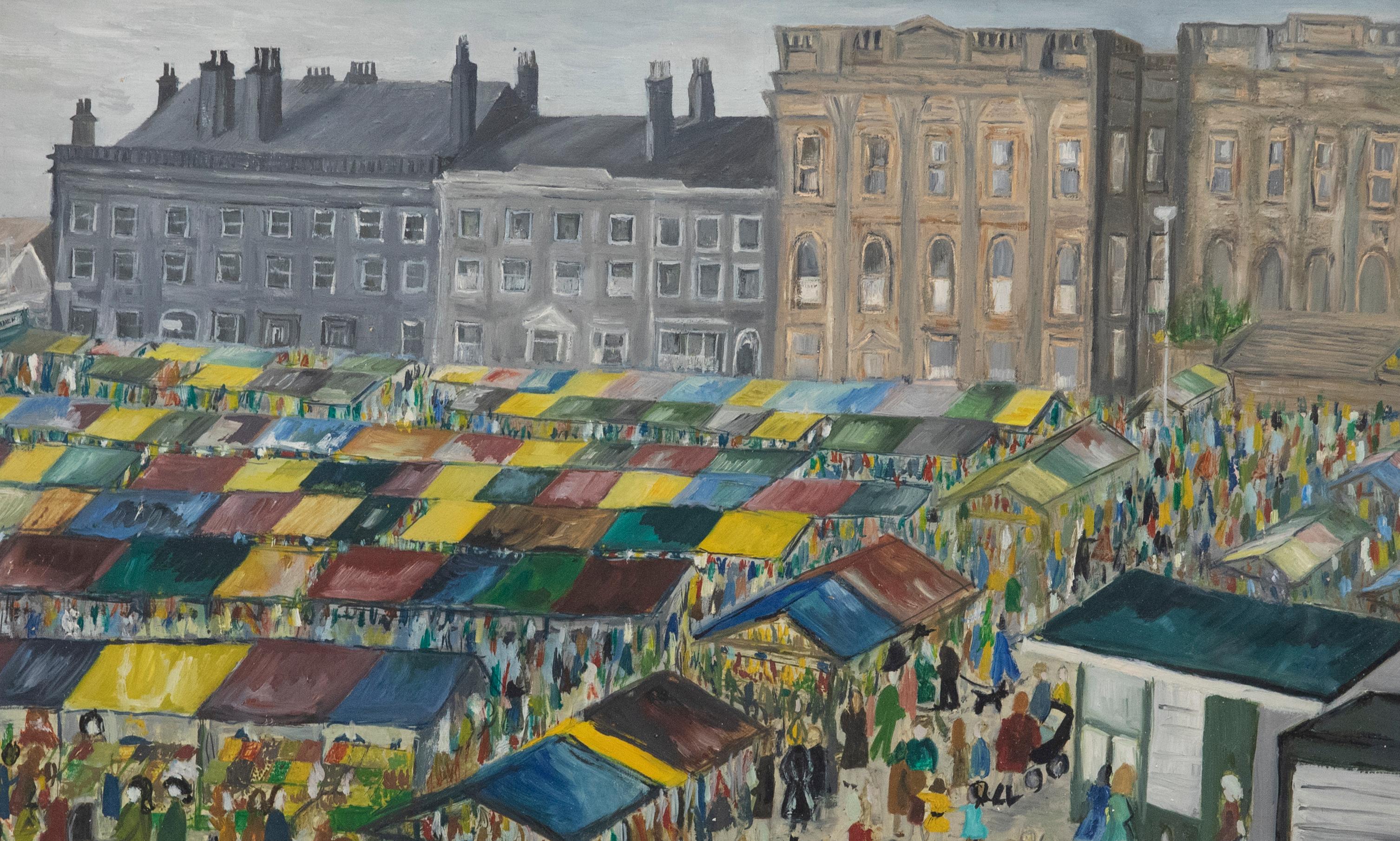 Mid 20th Century Oil - Market Day, Stockport - Painting by Unknown