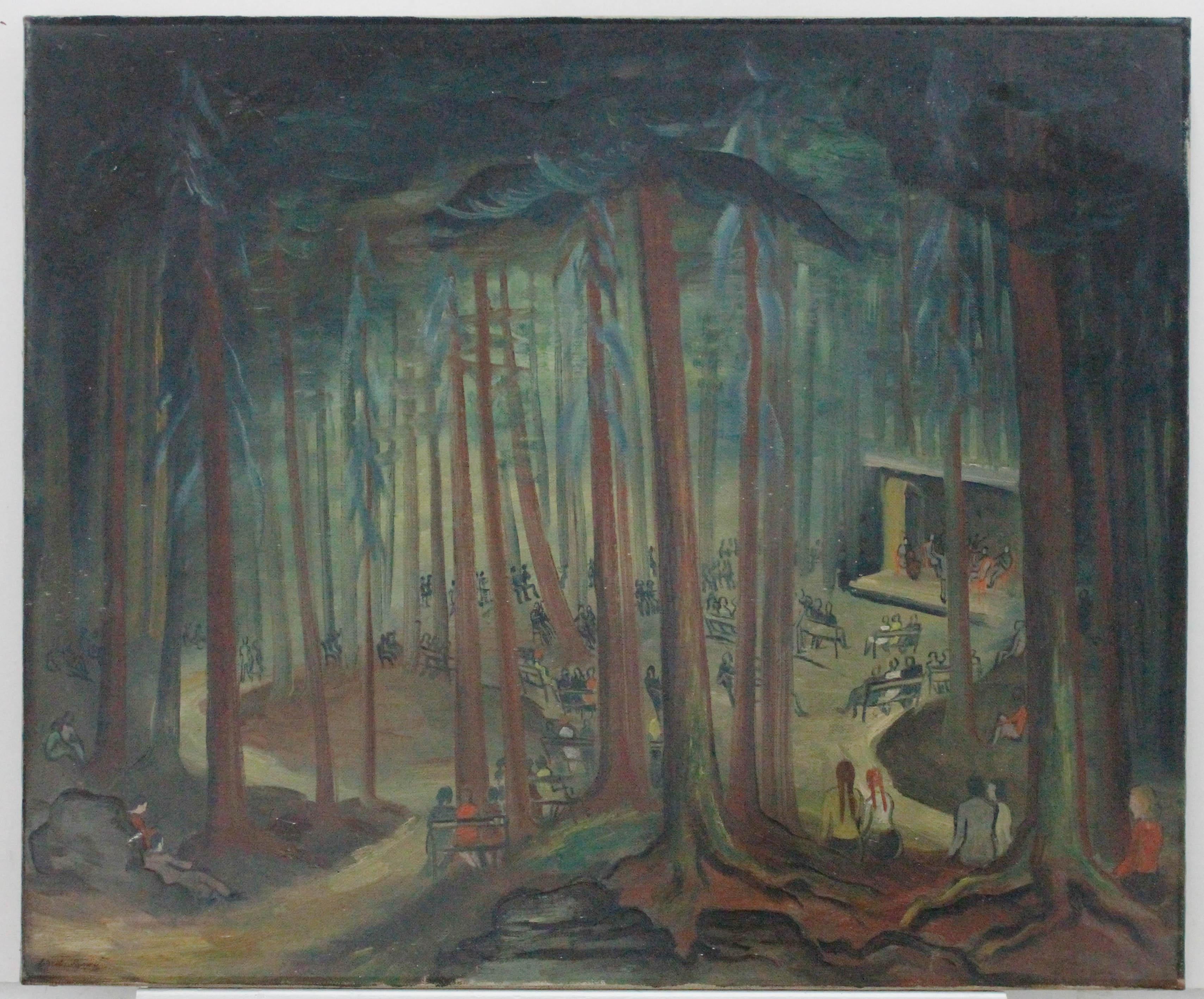 Mid 20th Century Oil - Music Concert in the Forest - Painting by Unknown