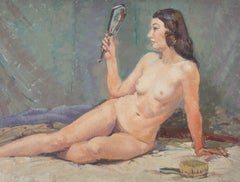 Mid 20th Century Oil - Nude And Her Reflection