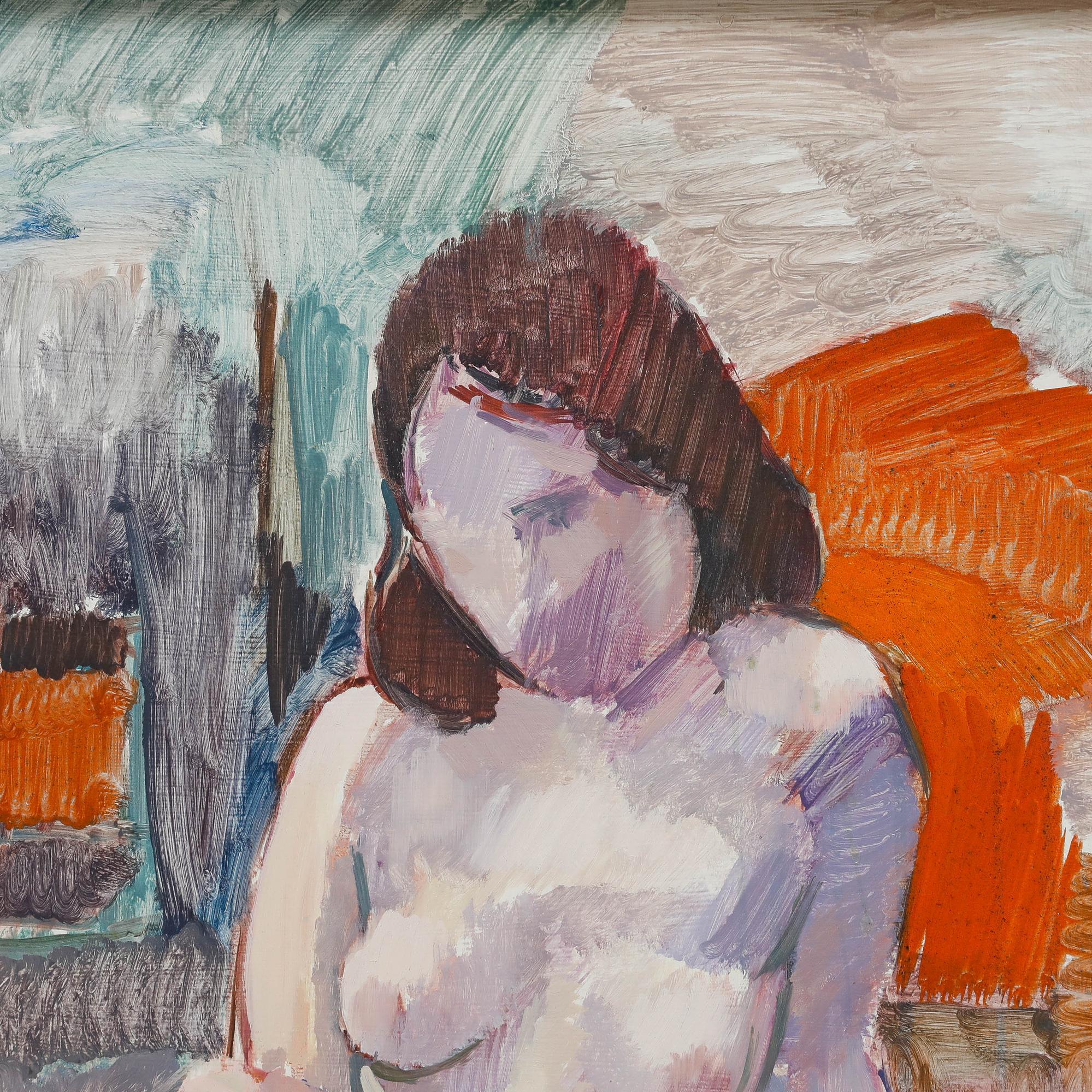 Mitte 20. Jahrhundert Öl - Frauenakt I (Grau), Nude Painting, von Unknown