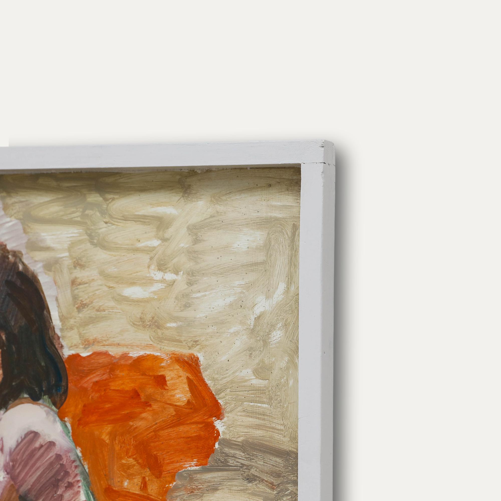 Magnifique huile du milieu du 20e siècle représentant une femme nue. L'artiste a enregistré le sujet avec sensibilité en utilisant une palette sourde et des coups de pinceau doux mais gestuels, évoquant un sentiment de tranquillité. Non signée. Bien