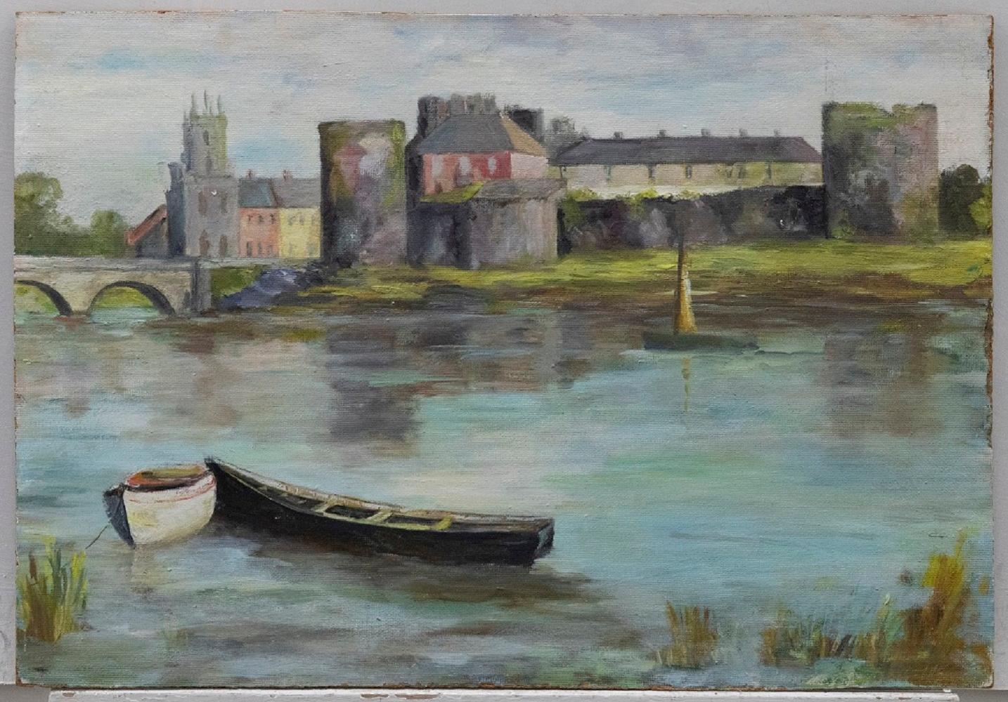 Mid 20th Century Oil - Old Town Walls - Painting by Unknown