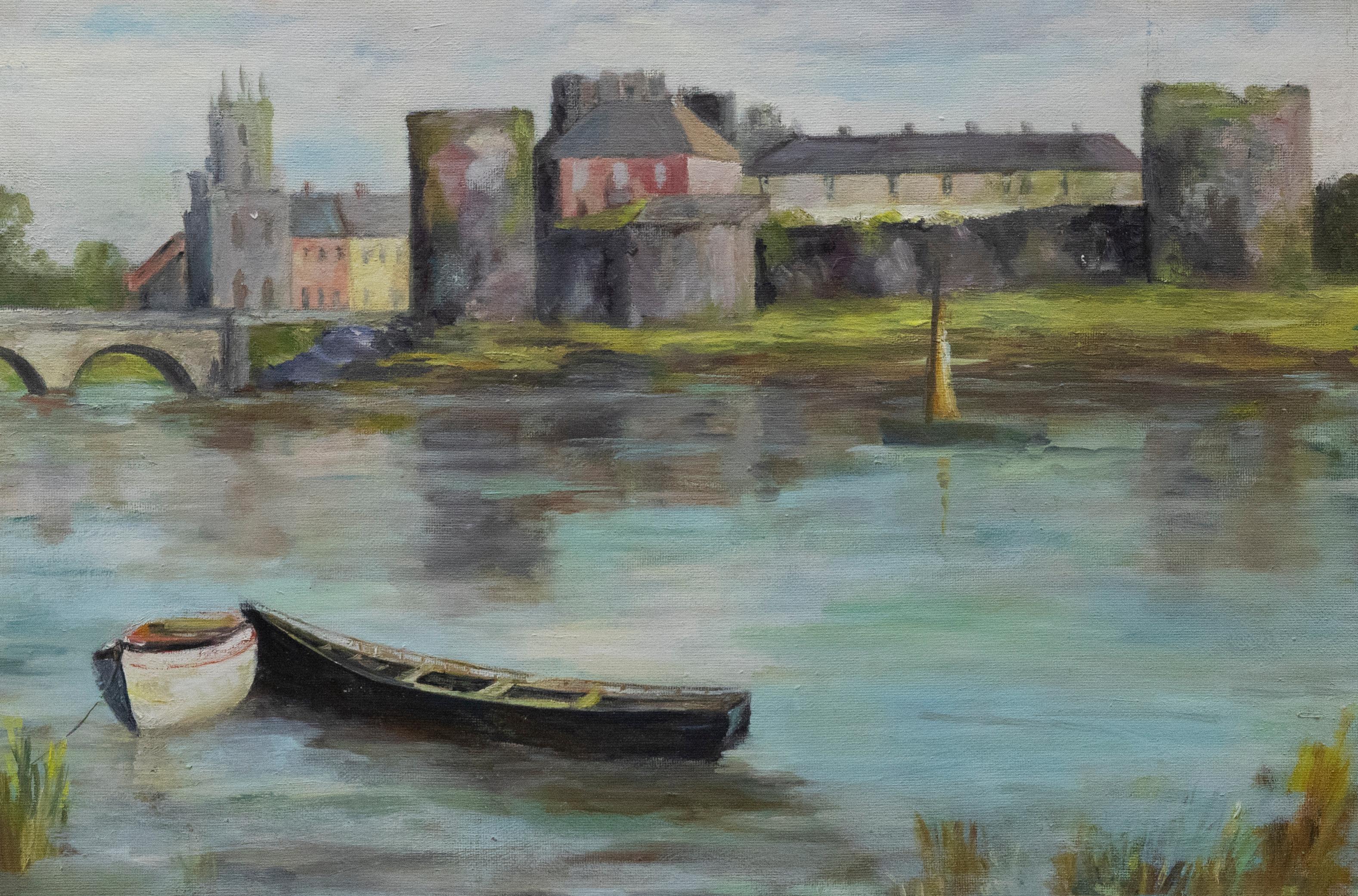 Unknown Landscape Painting - Mid 20th Century Oil - Old Town Walls