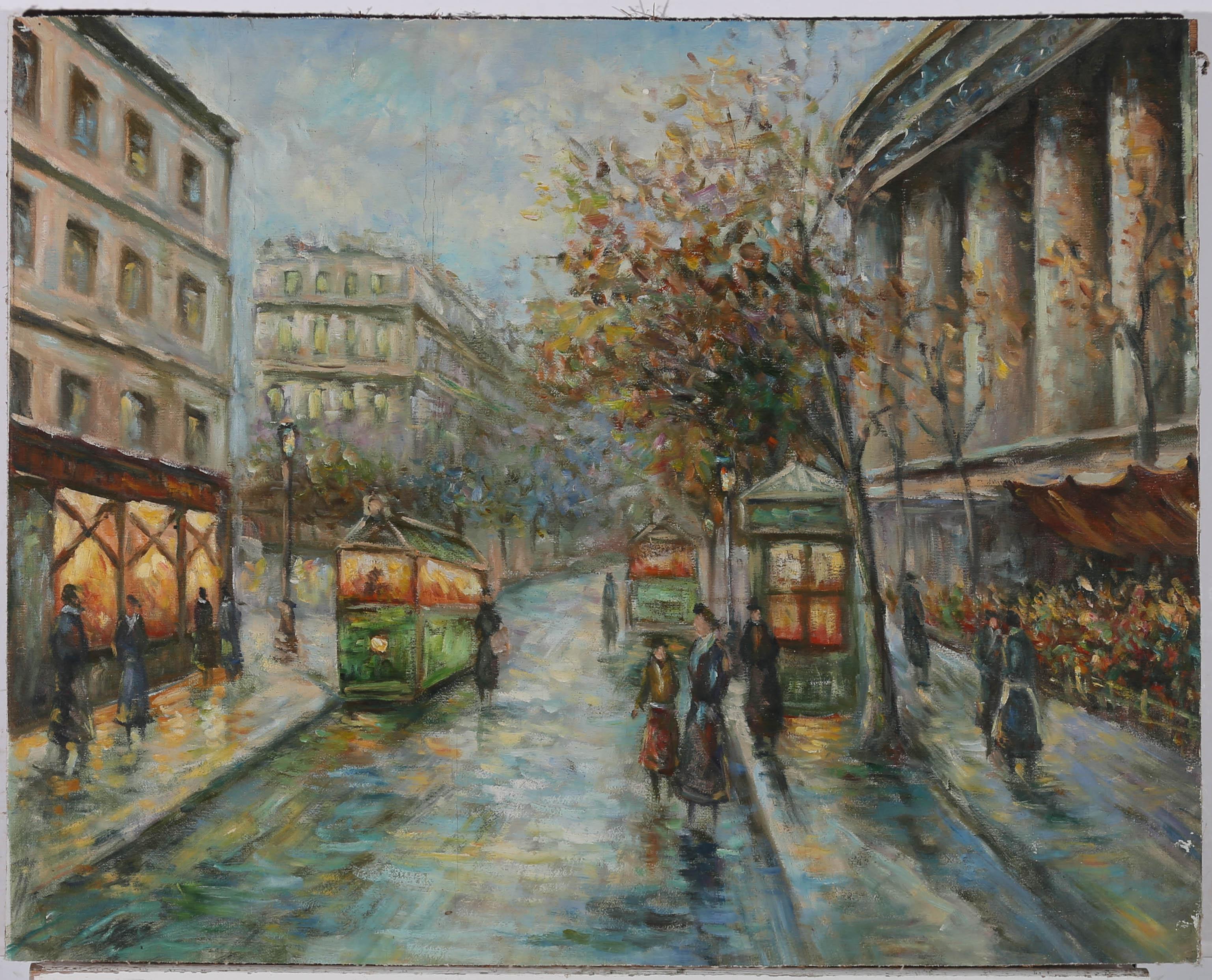 Mid 20th Century Oil - Parisian Street - Painting by Unknown