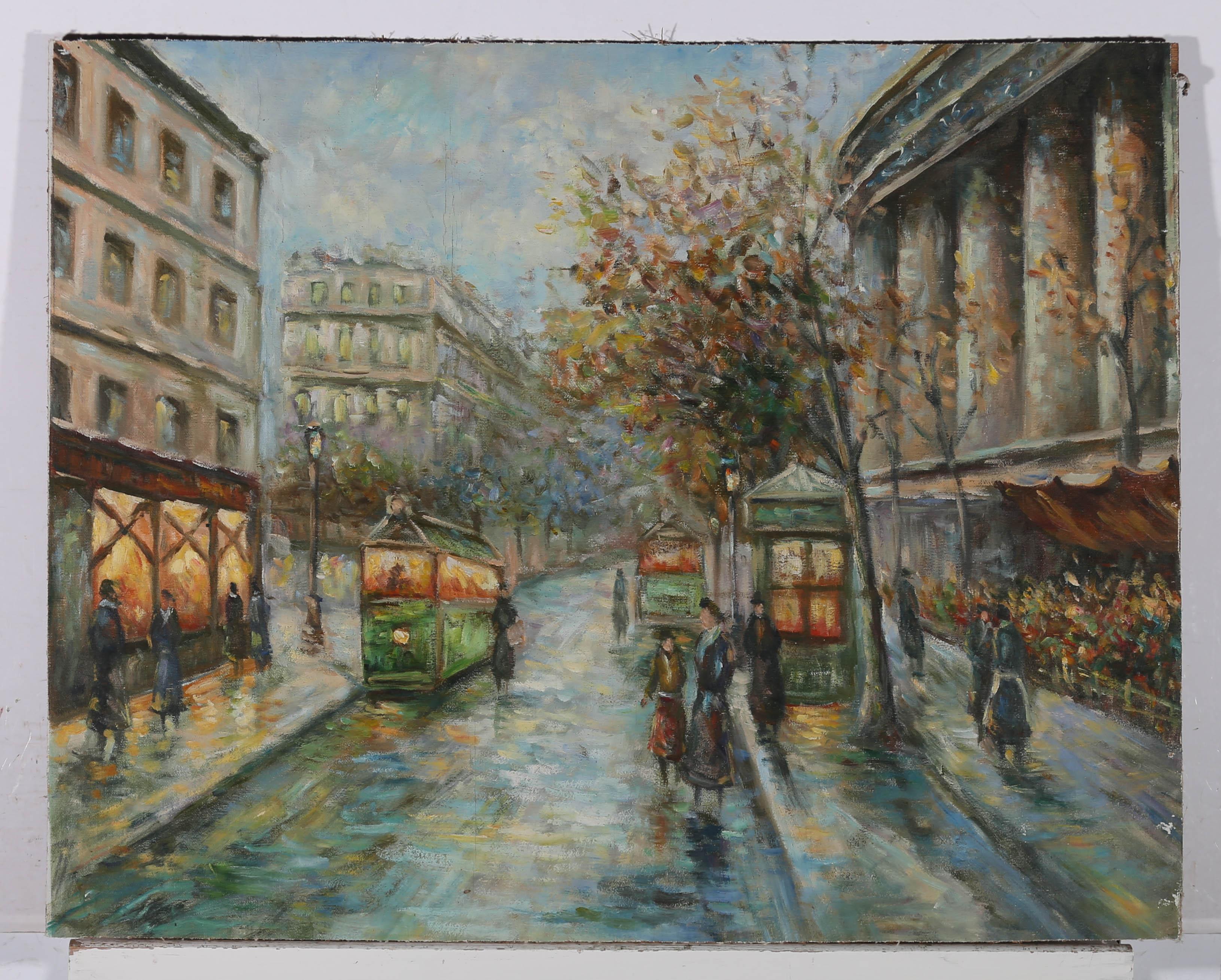 Unknown Landscape Painting - Mid 20th Century Oil - Parisian Street