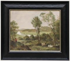 Huile du milieu du 20e siècle - Paysage pastoral