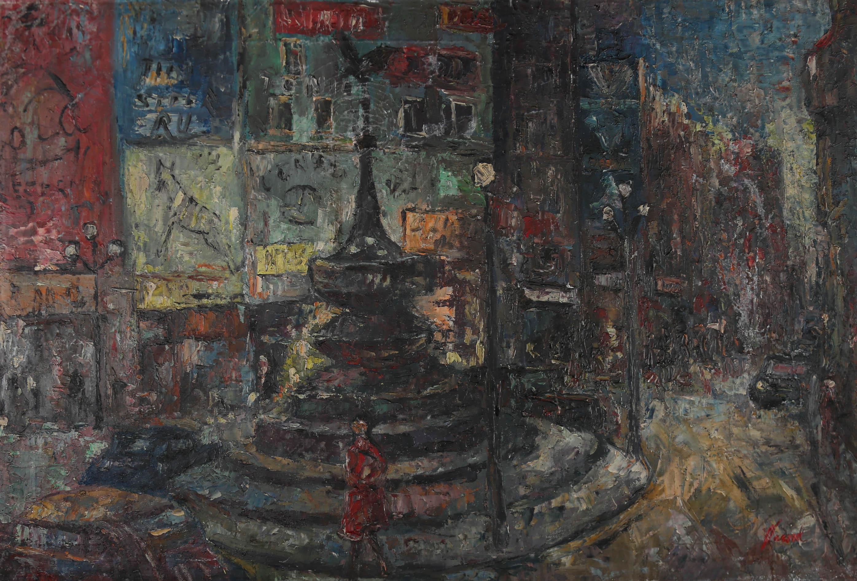 Unknown Landscape Painting - Mid 20th Century Oil - Piccadilly Circus