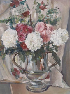 Mid 20th Century Oil - Pink And White Chrysanthemums