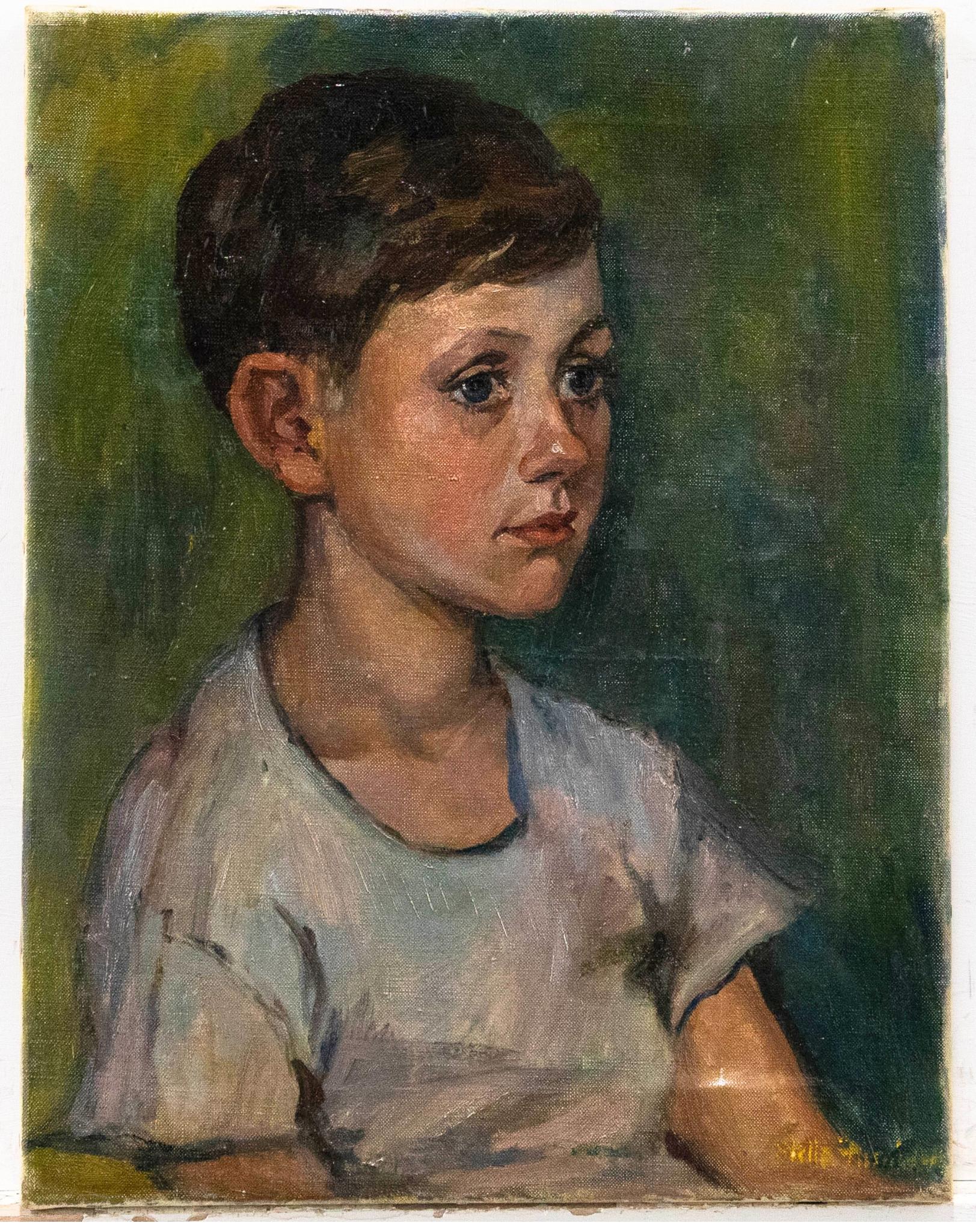Mid 20th Century Oil - Portrait of a Boy - Painting by Unknown