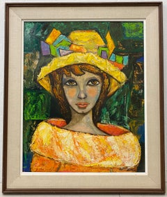 Portrait à l'huile d'une jeune femme à la mode du milieu du 20e siècle par Barrow, vers 1970