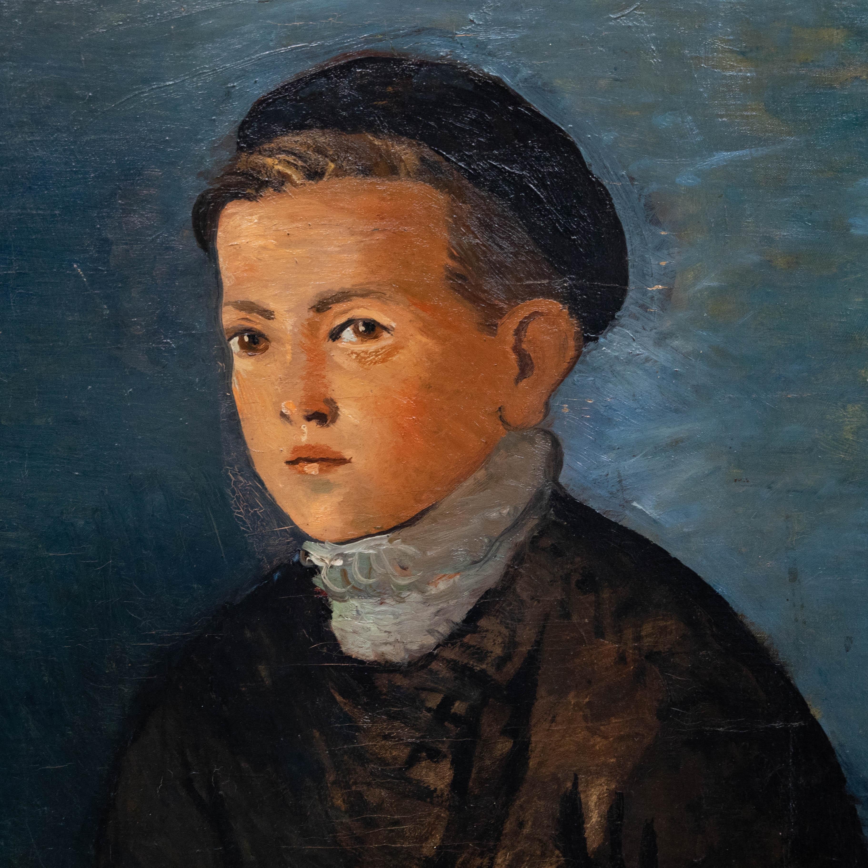 Mid 20th Century Oil - Portrait of a Peasant Boy For Sale 1