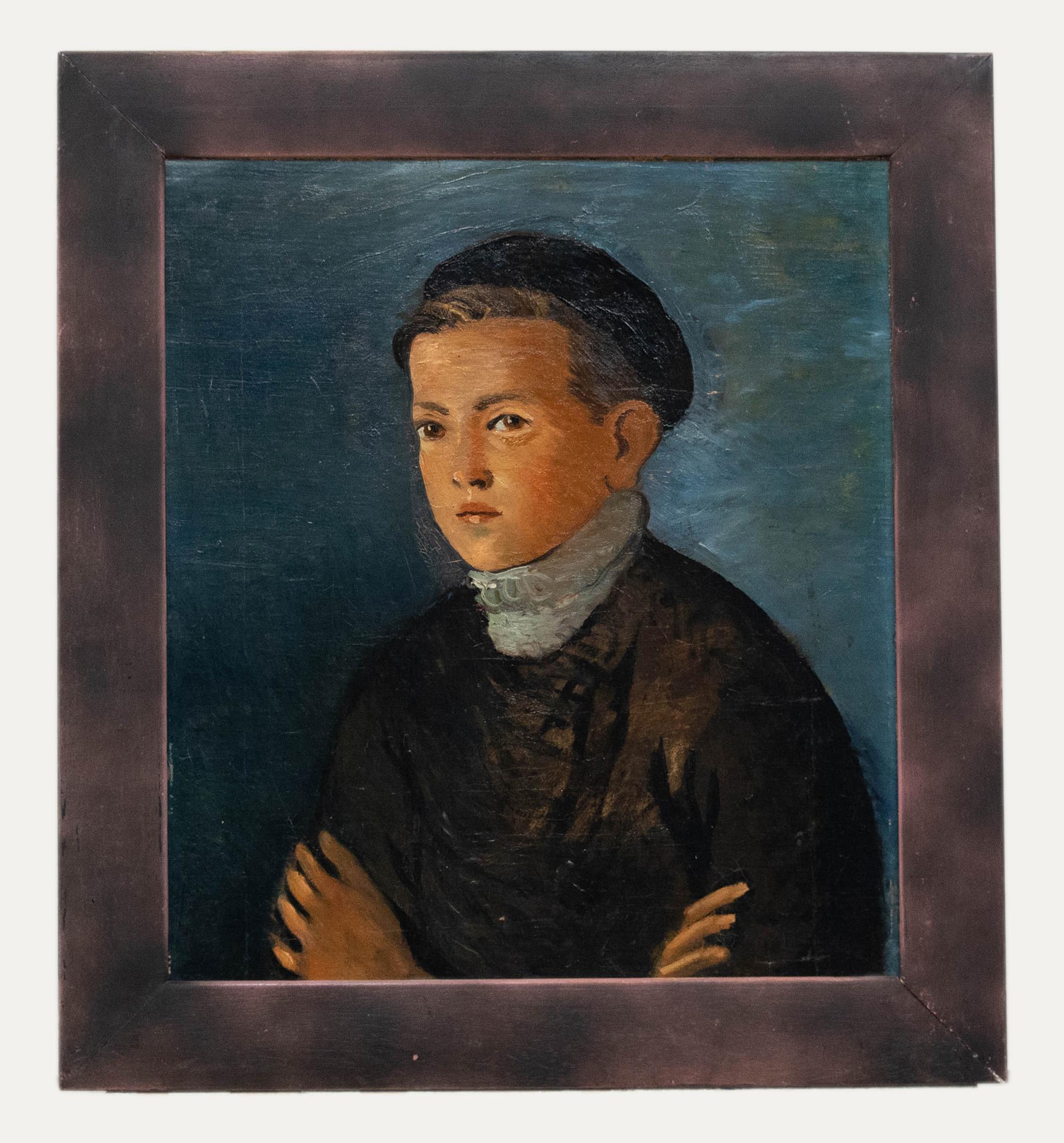 Unknown Portrait Painting - Mid 20th Century Oil - Portrait of a Peasant Boy