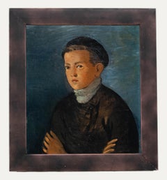 Olio della metà del XX secolo - Ritratto di ragazzo contadino