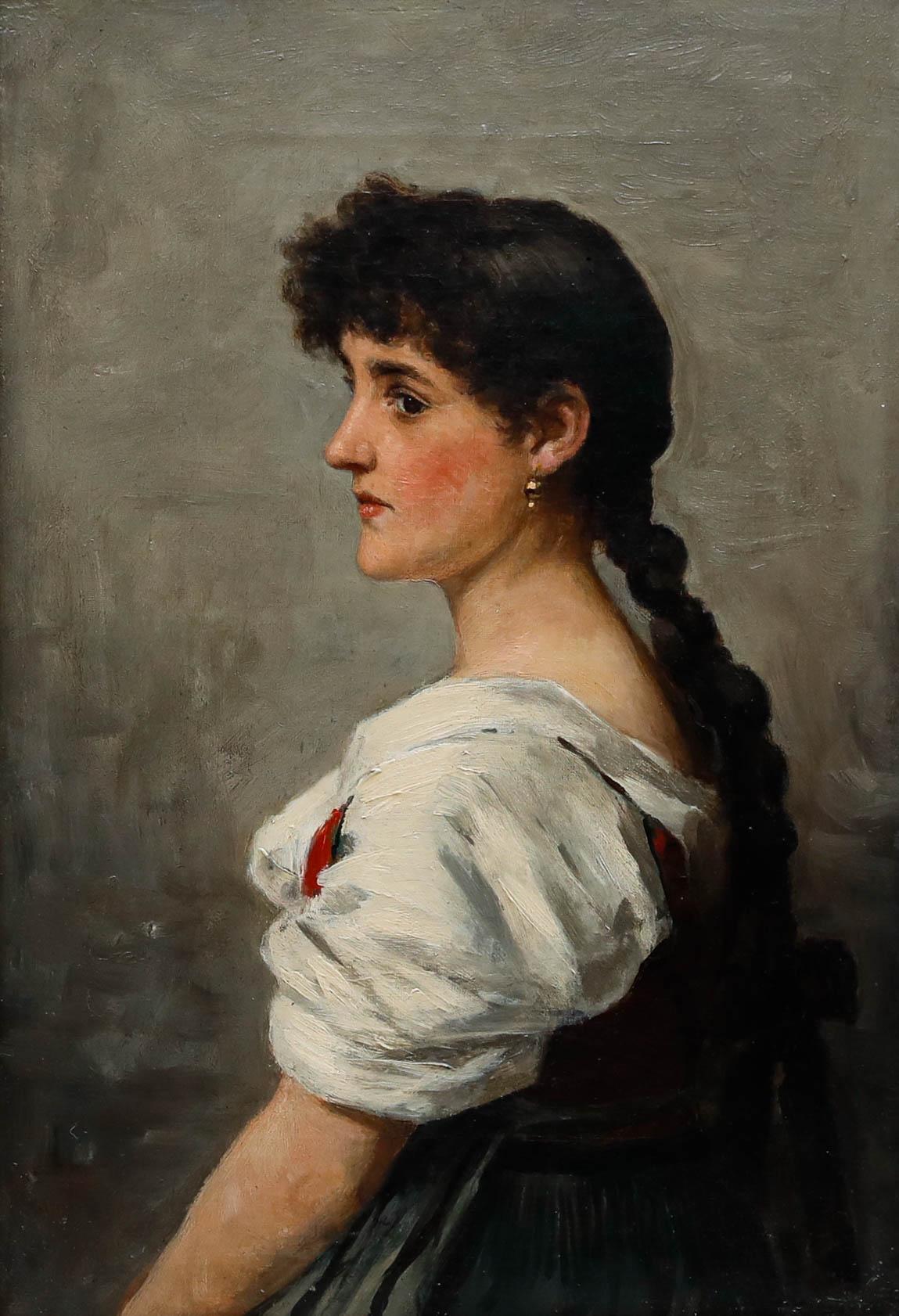 Mid 20th Century Oil - Portrait of a Young Woman - Painting by Unknown