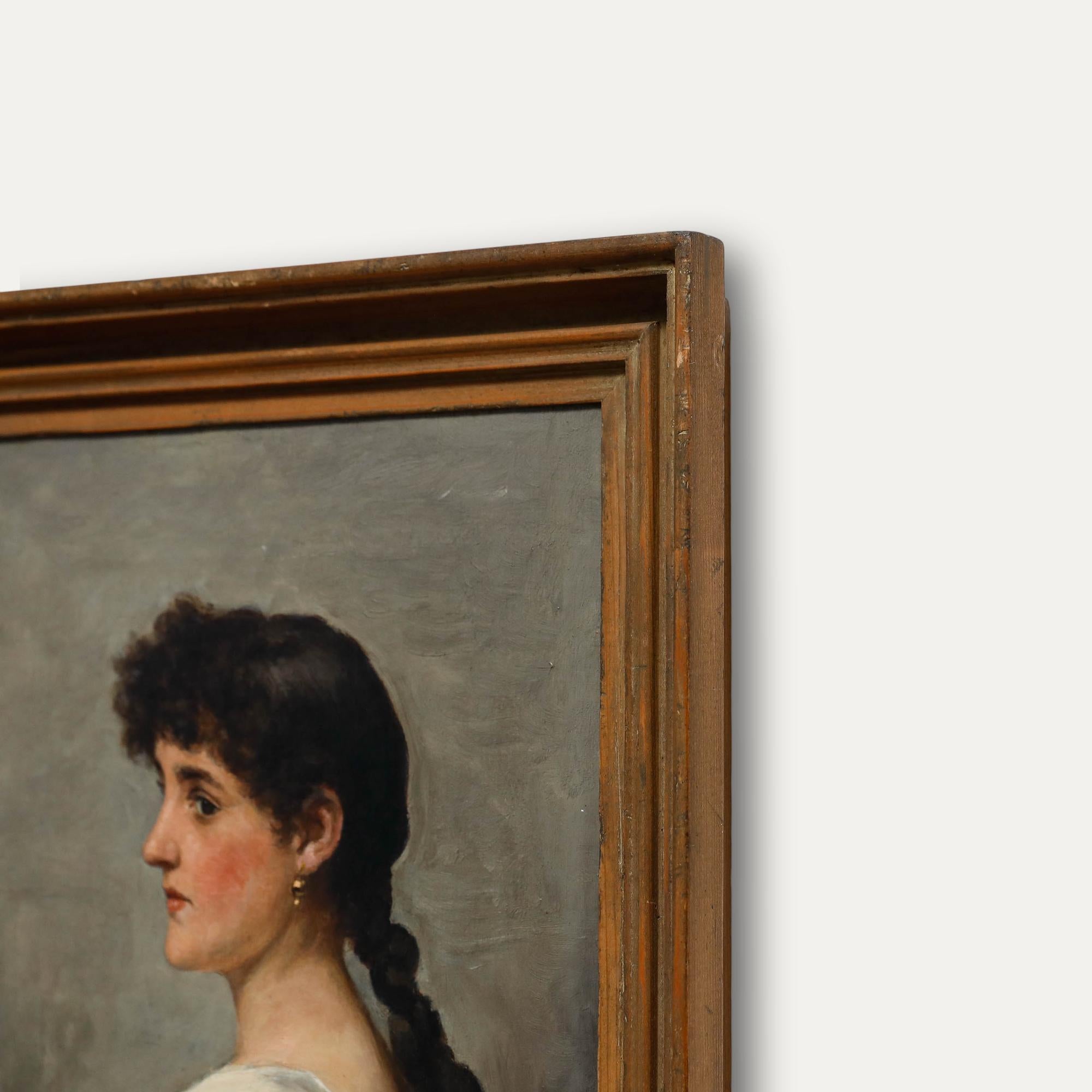 Mid 20th Century Oil - Portrait of a Young Woman For Sale 1