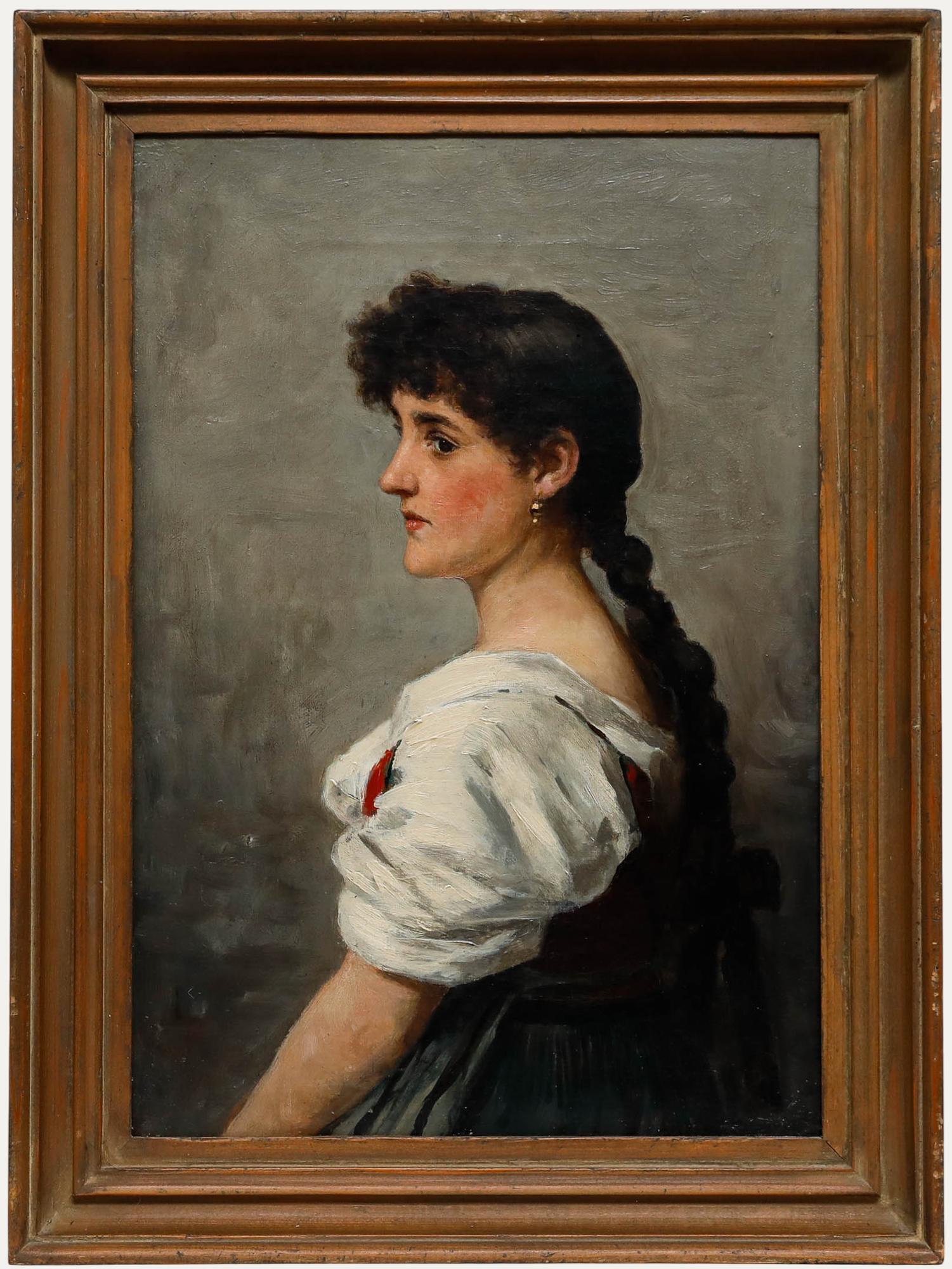 Unknown Portrait Painting - Mid 20th Century Oil - Portrait of a Young Woman