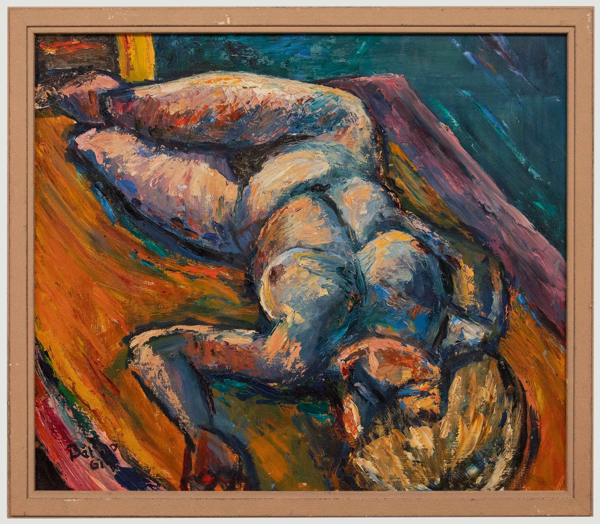 Unknown Nude Painting – Mitte 20. Jahrhundert Öl - Liegender Akt