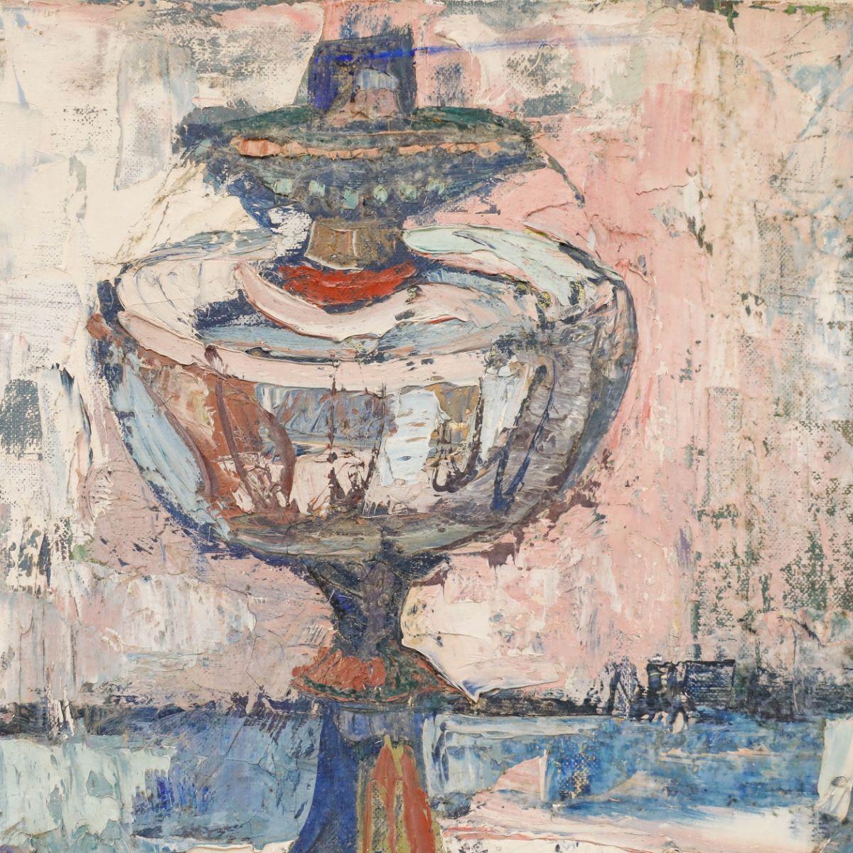 Mid 20th Century Oil - Revolver on the Table - Abstract Expressionist Painting by Unknown
