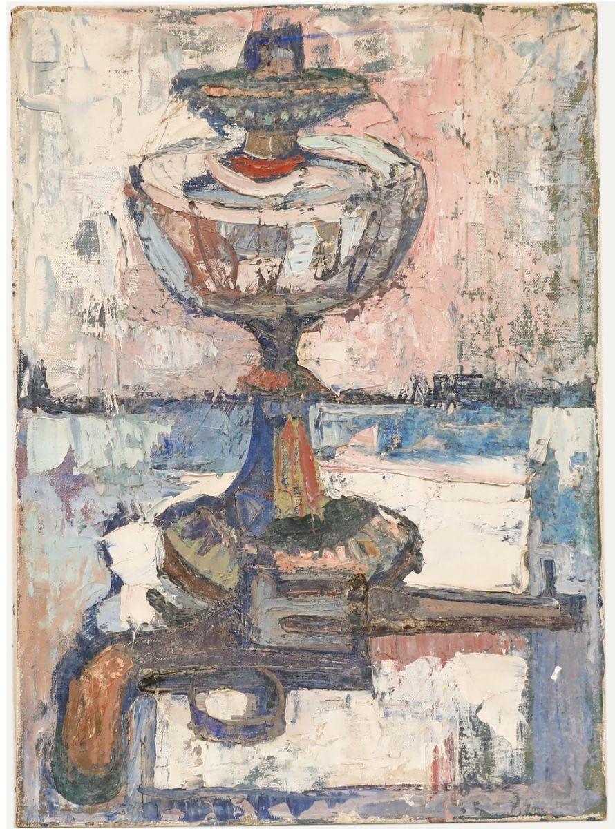 Unknown Still-Life Painting - Mid 20th Century Oil - Revolver on the Table