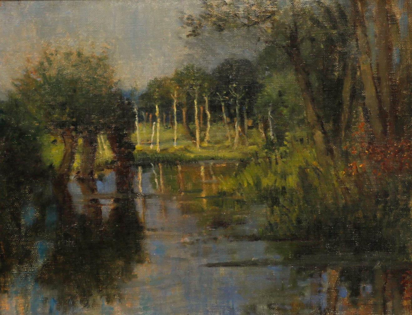 Óleo de mediados del siglo XX - Reflejos del río - Painting de Unknown