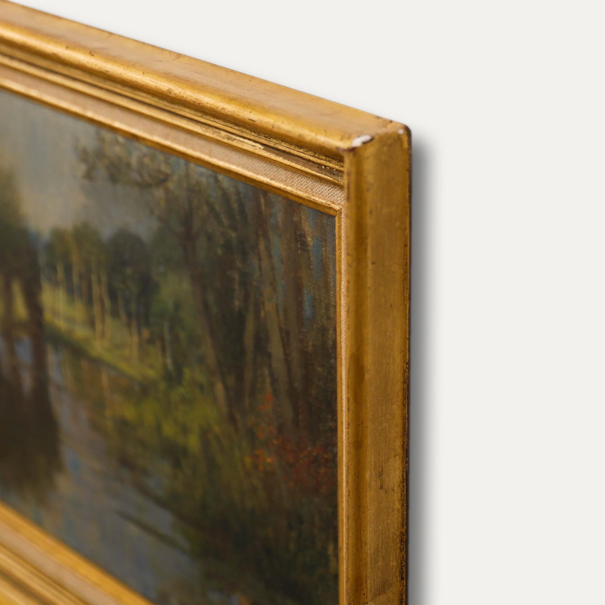 Óleo de mediados del siglo XX - Reflejos del río en venta 1