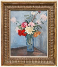 Mid 20th Century Oil - Roses in a Glass Vase