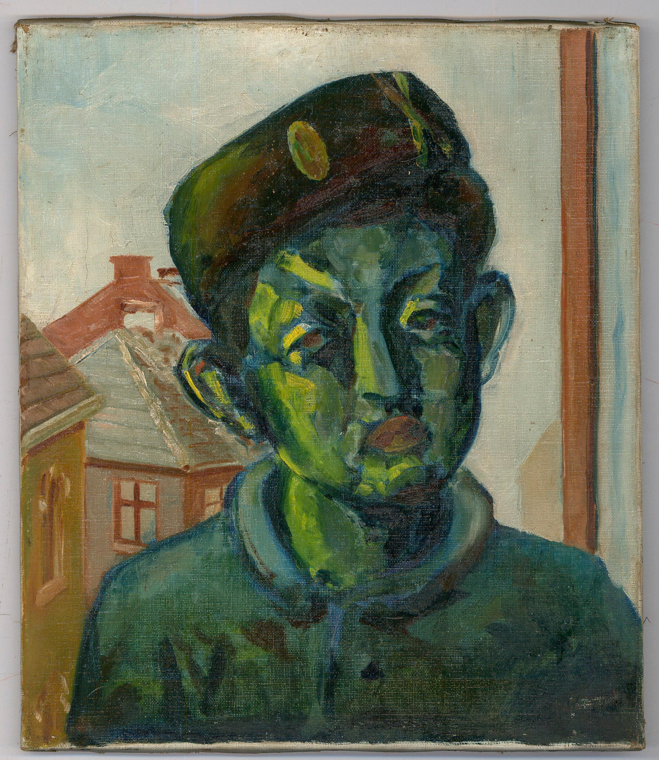 Unknown Portrait Painting - Mid 20th Century Oil - School Boy In Green