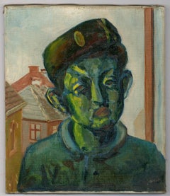 Vintage Mid 20th Century Oil - School Boy In Green