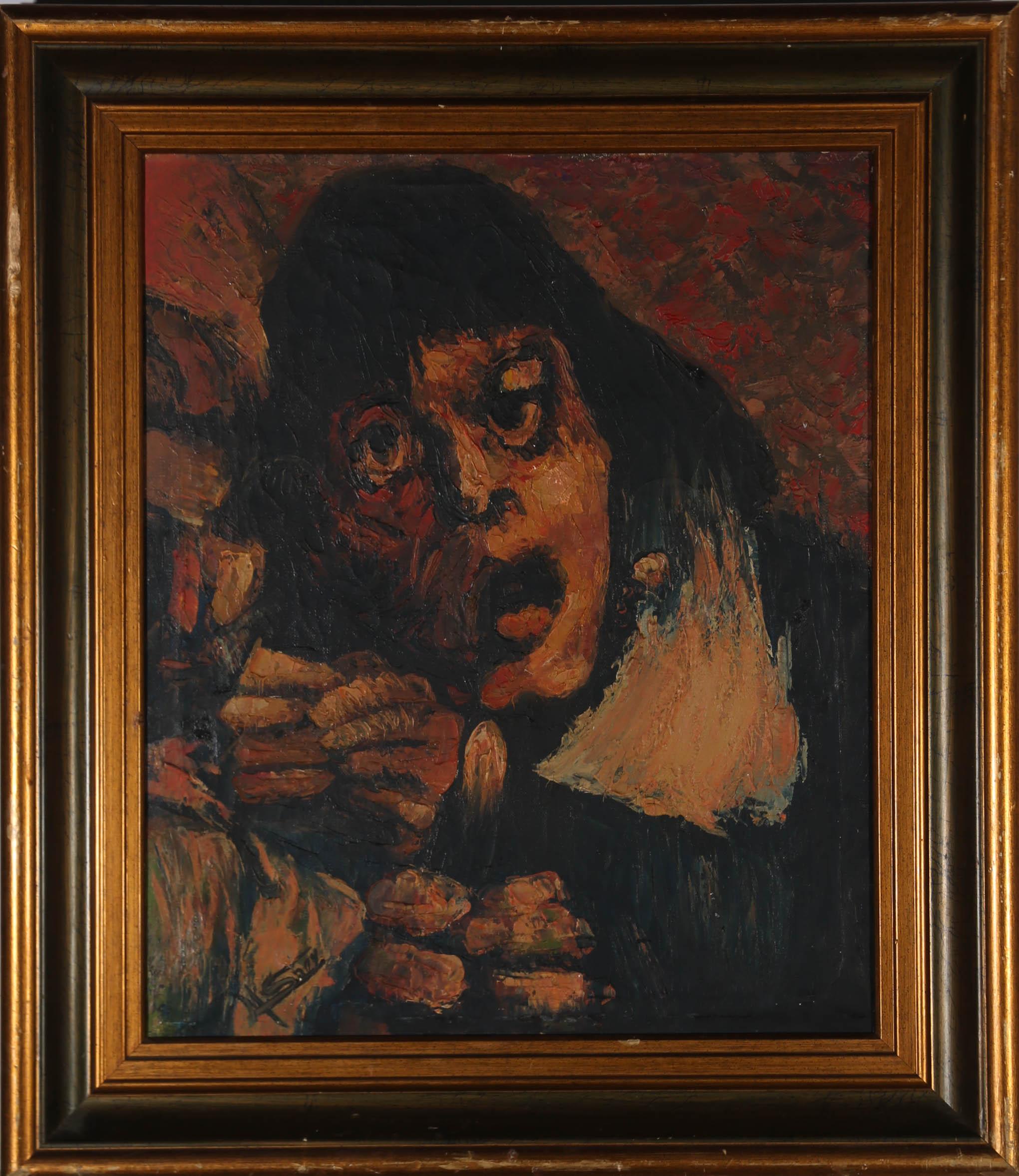 Unknown Portrait Painting - Mid 20th Century Oil - Shock Horror