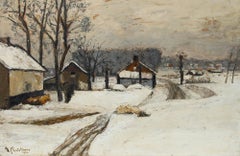 Mid 20th Century Oil - Snowy Village