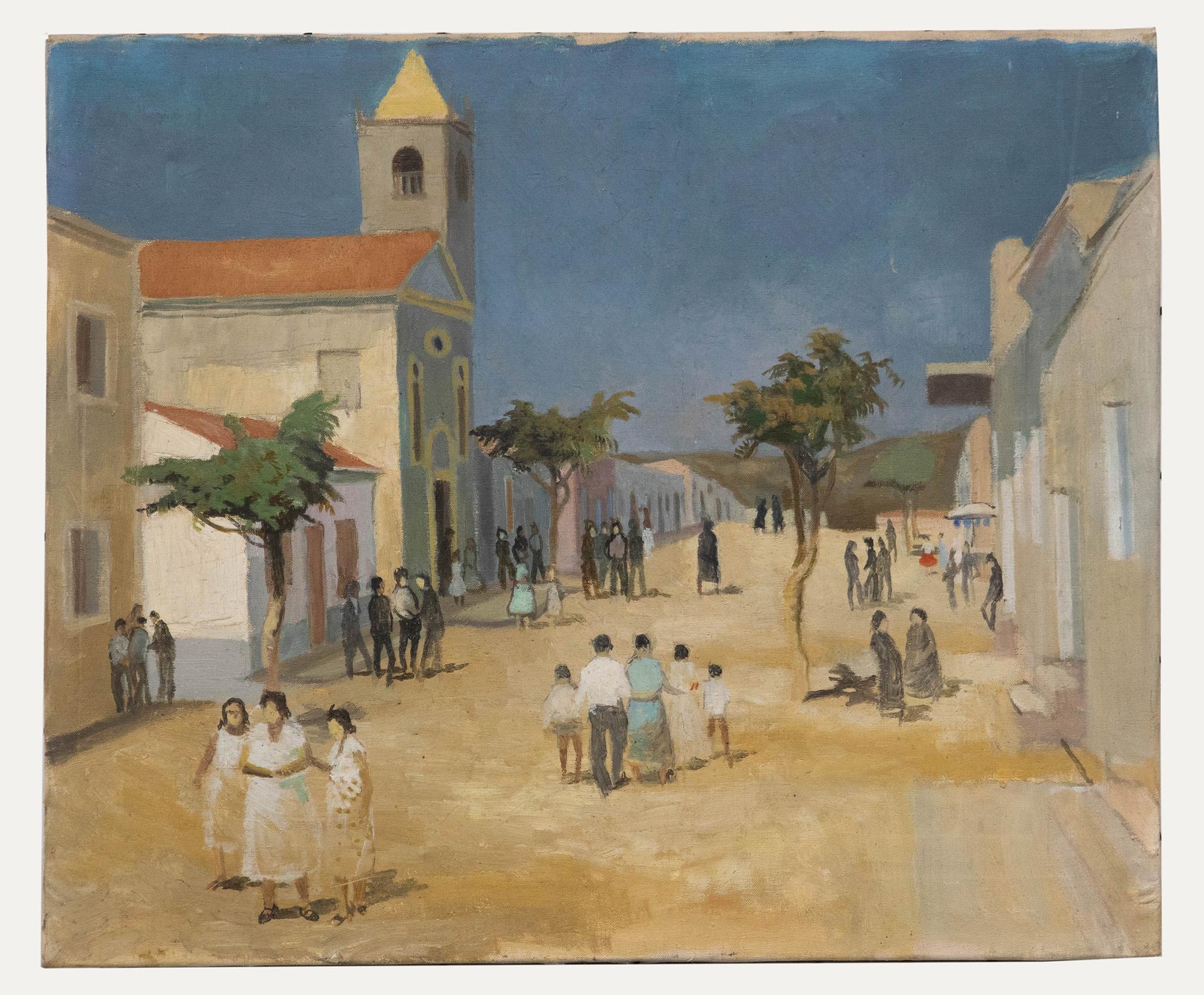 Mid 20th Century Oil - South American Townscape - Painting by Unknown