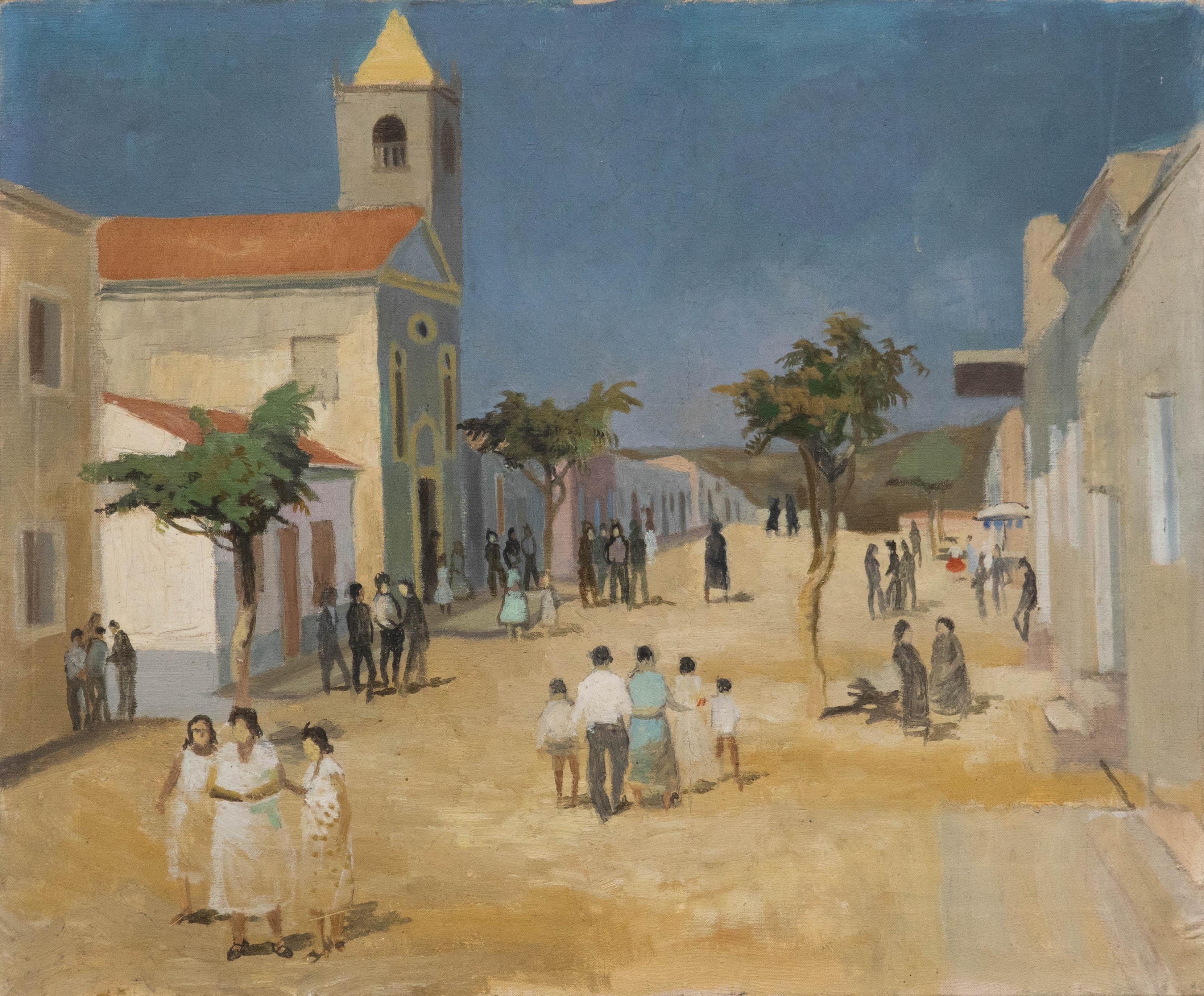Unknown Landscape Painting - Mid 20th Century Oil - South American Townscape