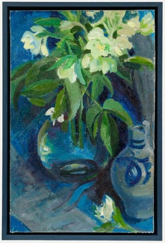 Mid 20th Century Oil - Spring Flowers in Blue