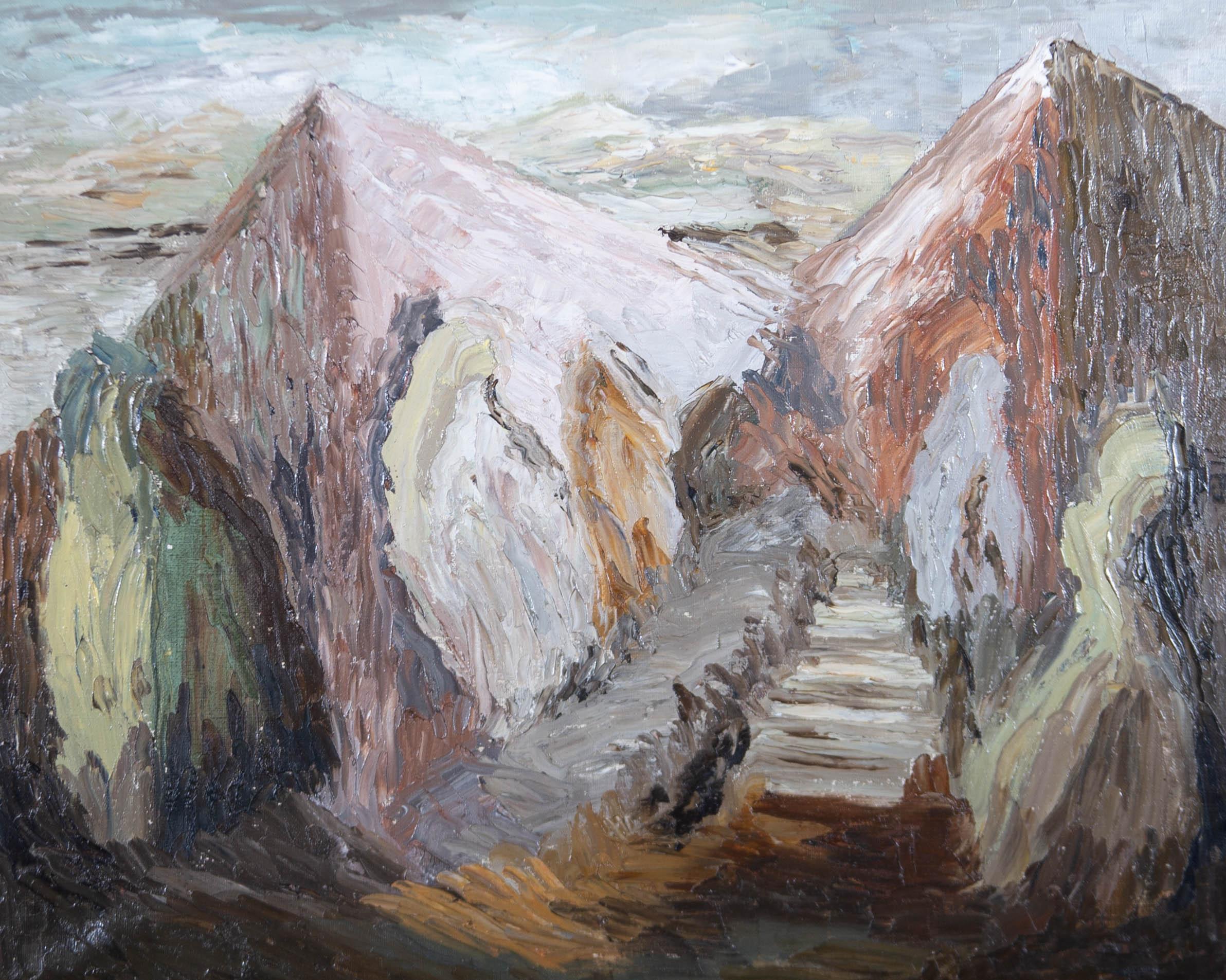 Mid 20th Century Oil - Stairway Into The Mountain - Painting by Unknown