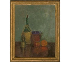 Mid 20th Century Oil - Still Life with Fruit, Bottle and Jar