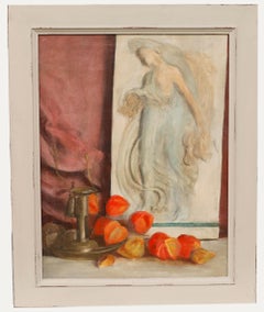 Vintage Mid 20th Century Oil - Still Life with Plaster Relief Plaque